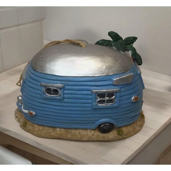 Vintage Blue Camper Birdhouse With Flamingo & Palm Tree - Picture 3 of 5